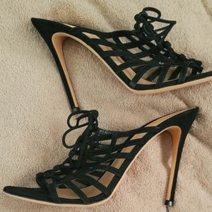 Gianvito Rossi Black Suede Caged Stiletto Heels Size 9.5/41 Like New Condition
